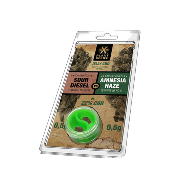 sour diesel - amnesia haze - jelly - 22% CBD- plant of life